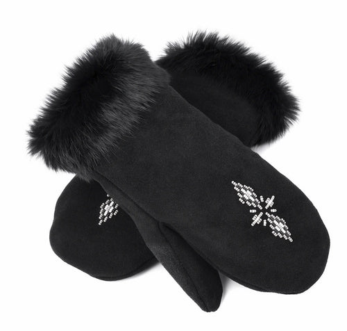 Manitobah Fur Trim Suede Mitt Black