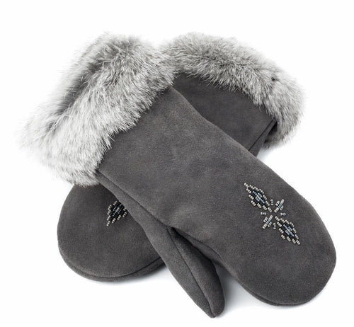 Manitobah Fur Trim Suede Mitt Charcoal