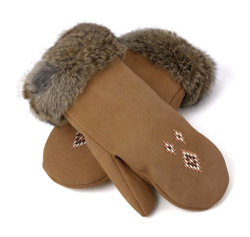 Manitobah Fur Trim Suede Mitt Oak